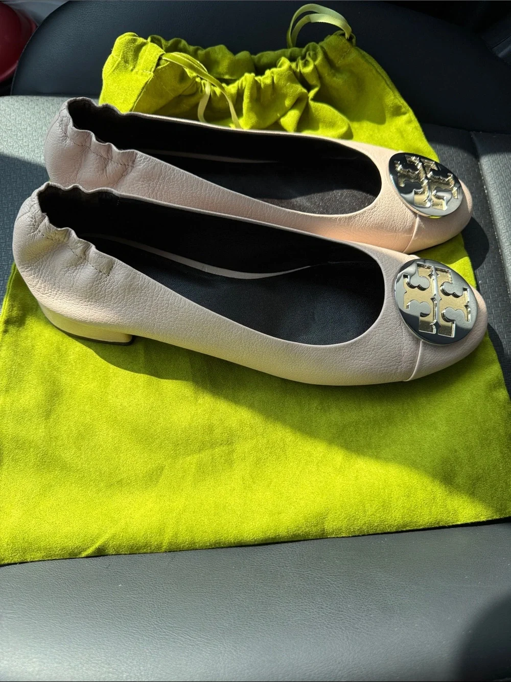 Tory Burch Beige Leather Logo Ballet Flats